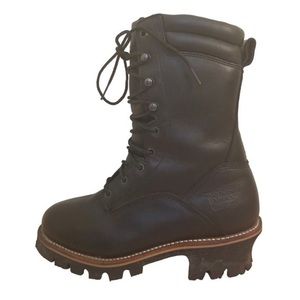 Red Wing 7D Black Leather Work Boots Logger Lineman Lace Up Chunky Lug Sole 2299